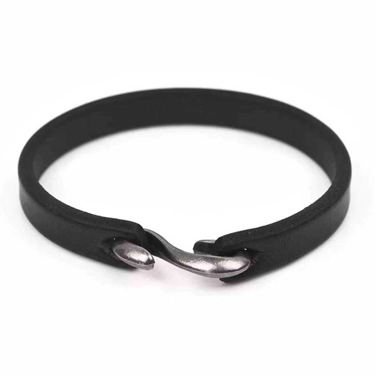 Black Leather Bracelet With Hook Closure