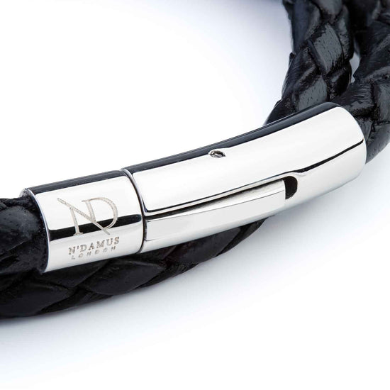 Holborn Black Leather Plaited Double Bracelet