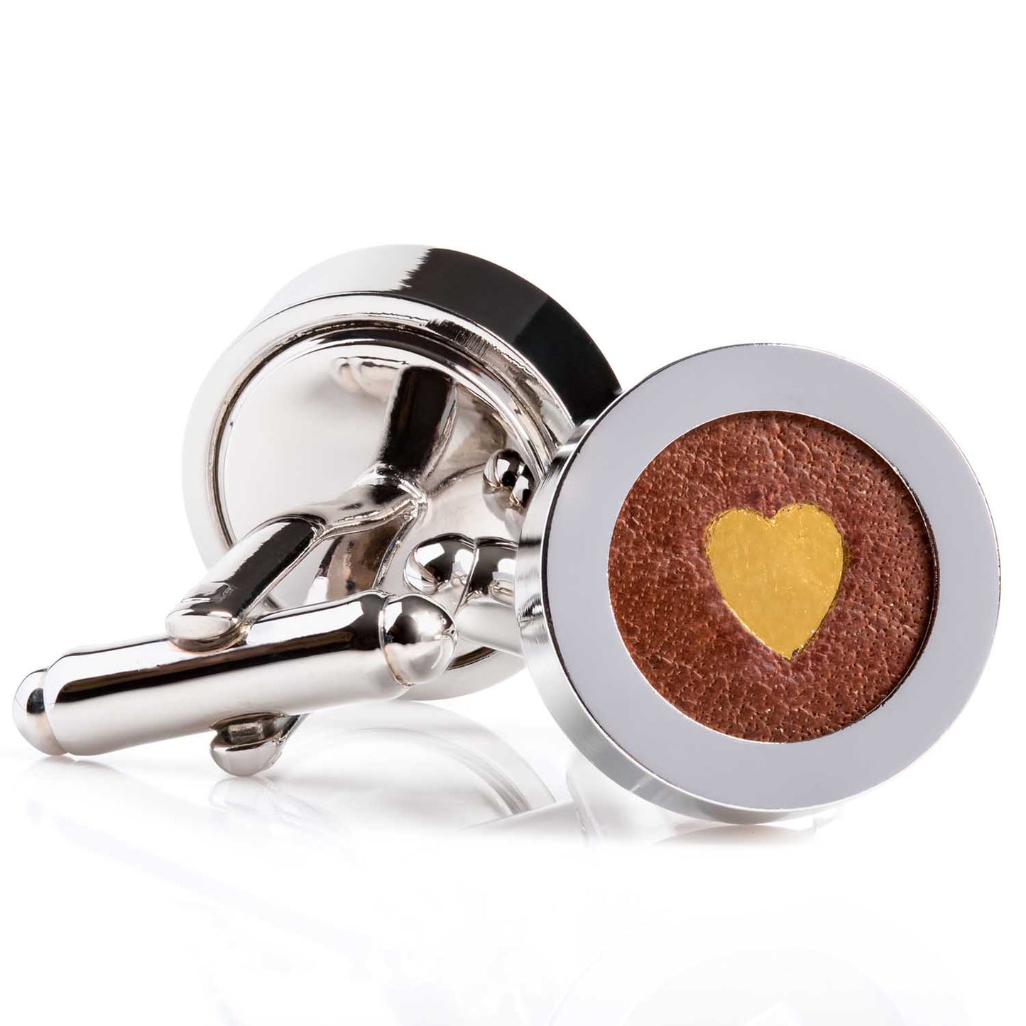 Regent Brown Leather Gold Heart Cufflinks