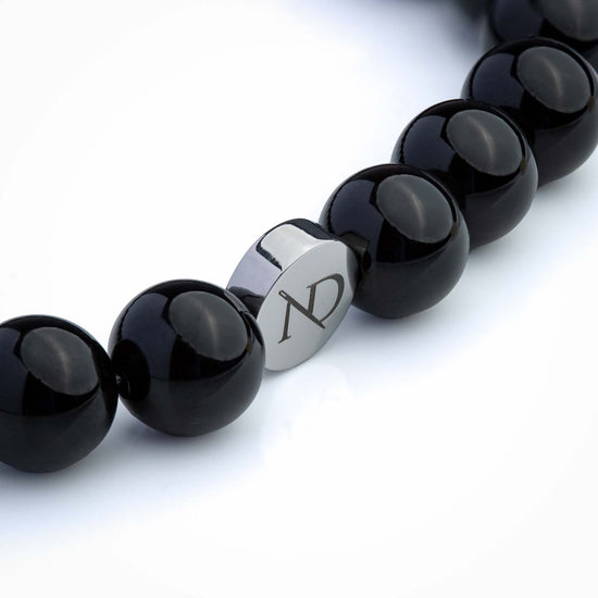 Adjustable Black Onxy and Silver Gemstone Bracelet