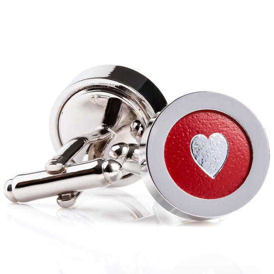 Regent Red Leather Silver Heart Cufflinks