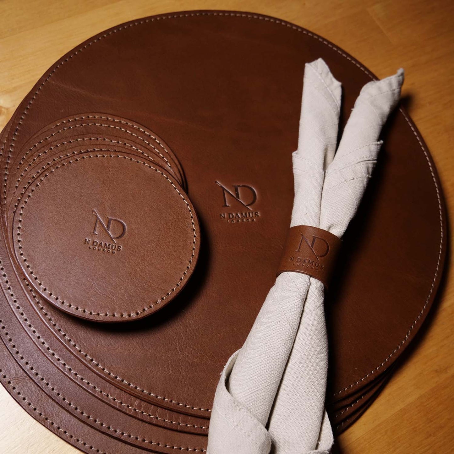 Dulwich Chestnut leather Drink Coaster Set