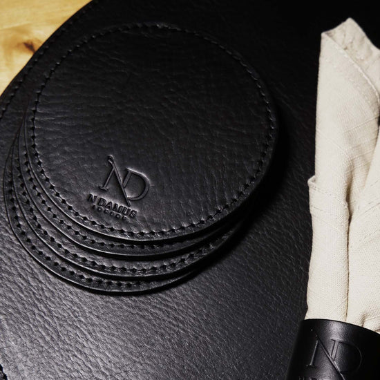 Dulwich Black leather Drink Coaster Set