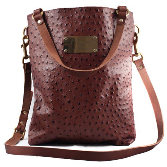 Abbey Brown Ostrich Print Leather Tote