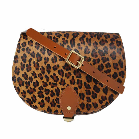 Leopard Print Tan Leather Saddle Bag