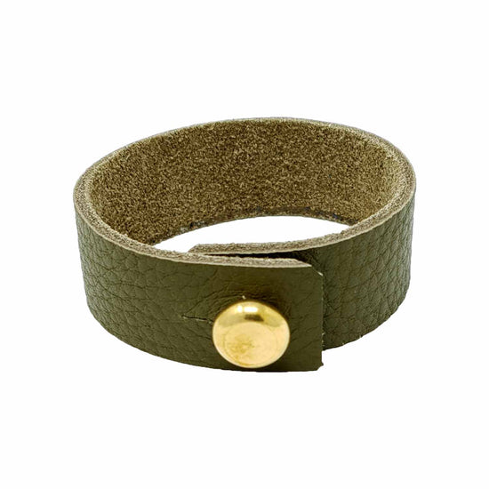 Olive Green Leather Bracelet With Large Brass Button