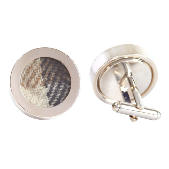 Regent Cream and Blue Wool & Rhodium Silver Cufflinks