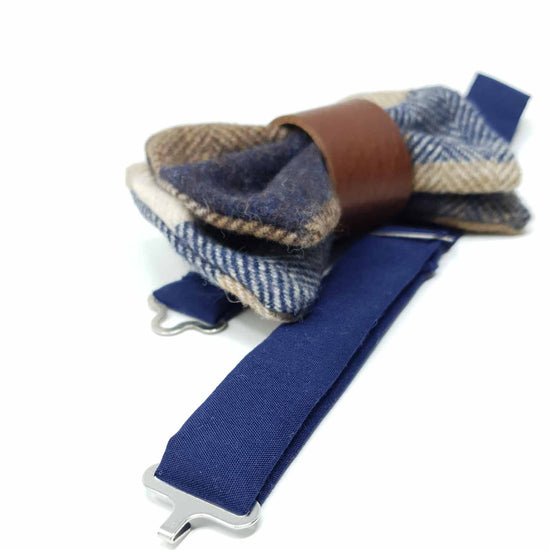 Regent Blue Wool & Leather Bow Tie