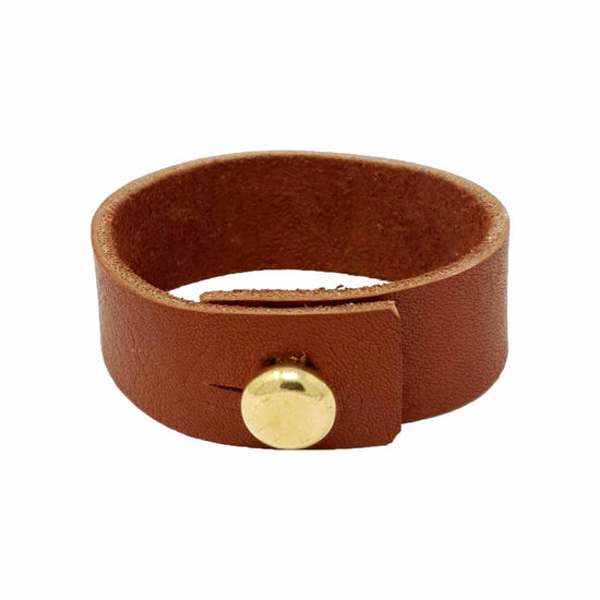 Tan Leather Bracelet With Large Brass Button