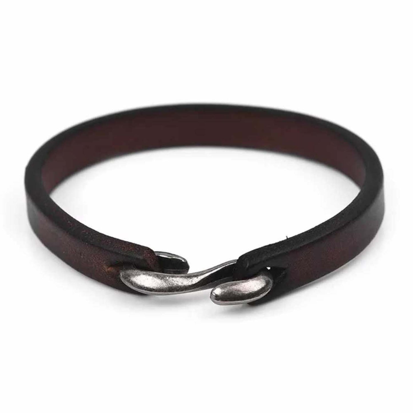 Brown Leather Bracelet With Hook Closure