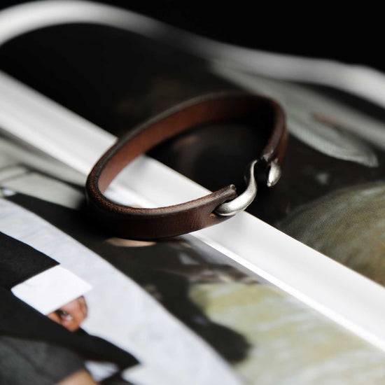 Brown Leather Bracelet With Hook Closure