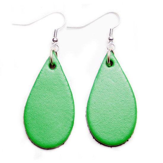 Emerald Green Leather Tear Drop Earrings
