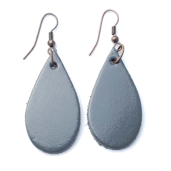 Grey Leather Tear Drop Earrings