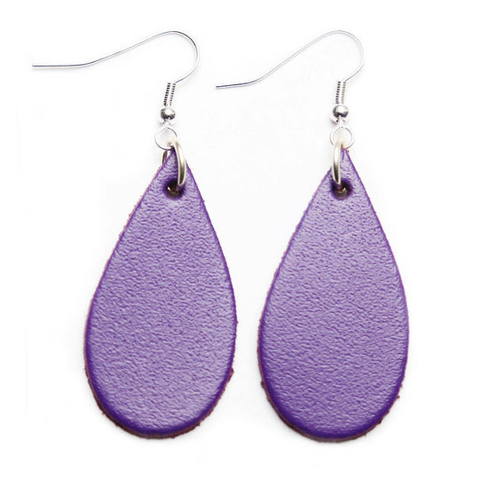 Purple Leather Tear Drop Earrings