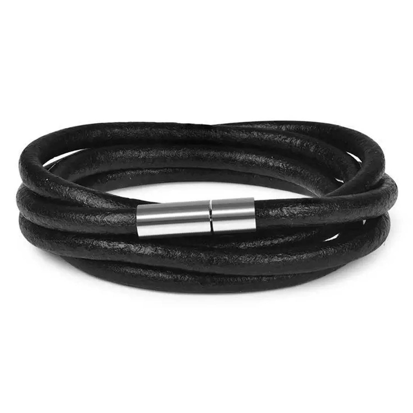 Black Leather Multilayered Bracelet