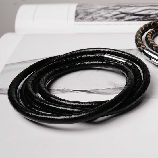 Black Leather Multilayered Bracelet