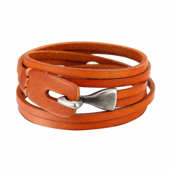 Load image into Gallery viewer, Tan Leather Multilayer  Bracelet With Metal Hook Closure
